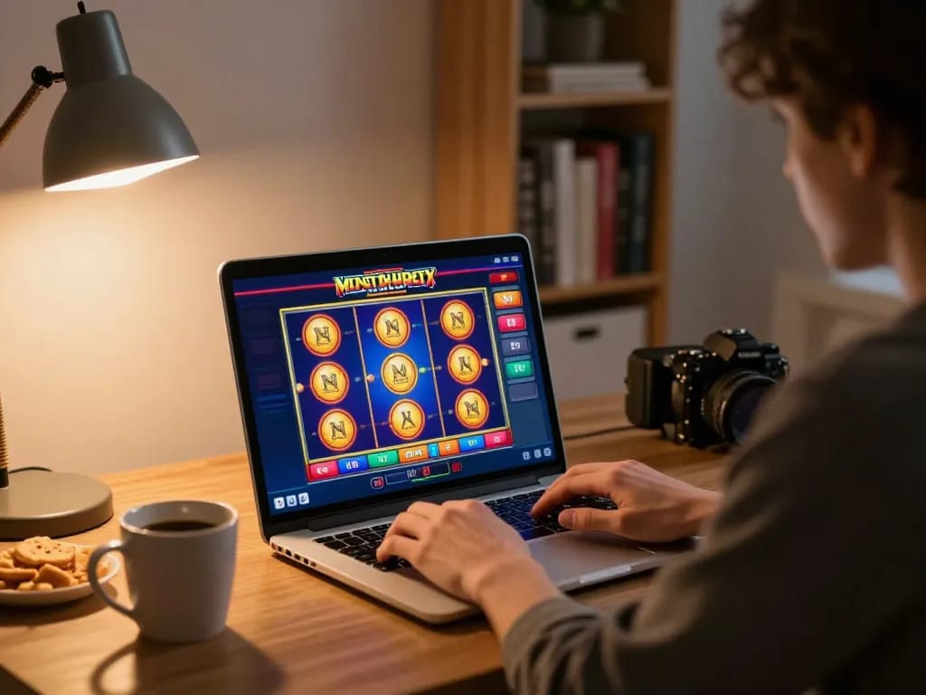 Engaging online gaming experience at https://f168.sarl/ where players enjoy slots in a cozy home setting.