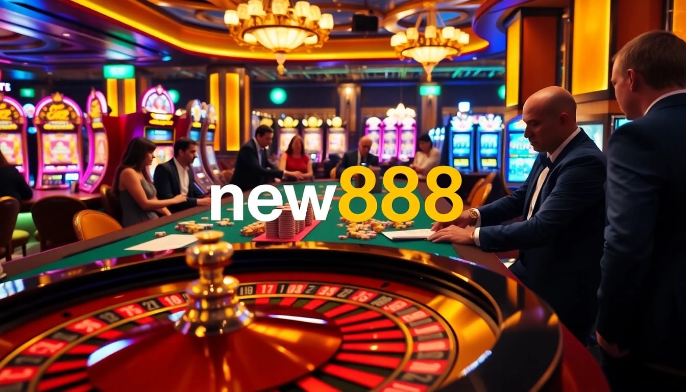 Experience thrilling gameplay at new888's luxurious casino with elegant tables and vibrant gaming action.