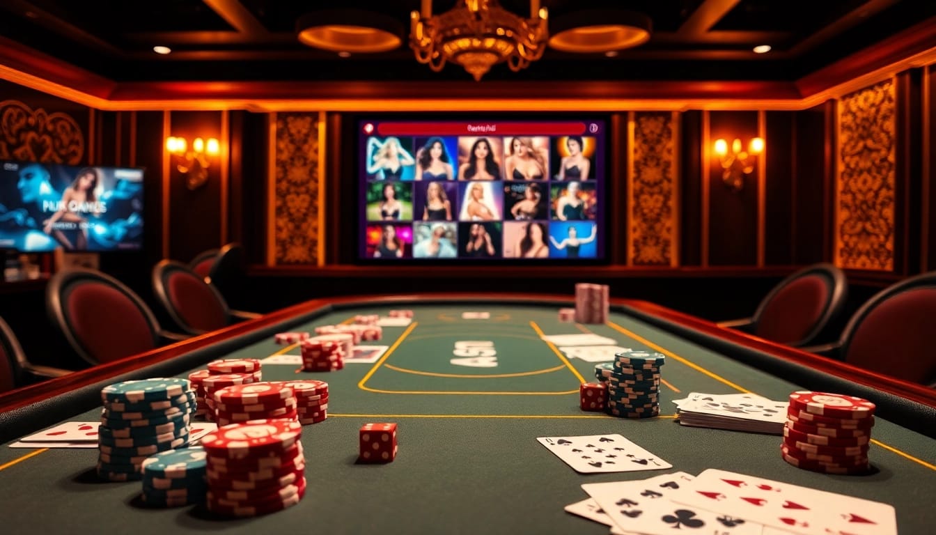 Engage with exciting sex games on a high-stakes casino table filled with chips and cards.