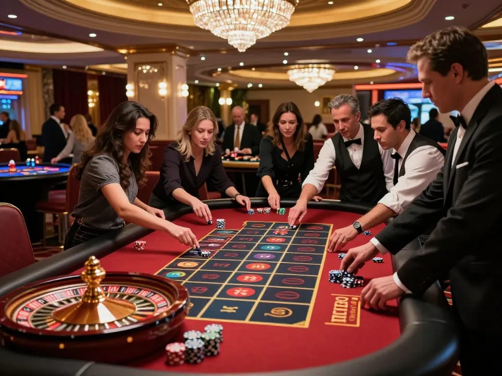 Players experiencing the thrill of roulette at a vibrant casino while strategizing winning bets in a Go8 atmosphere.