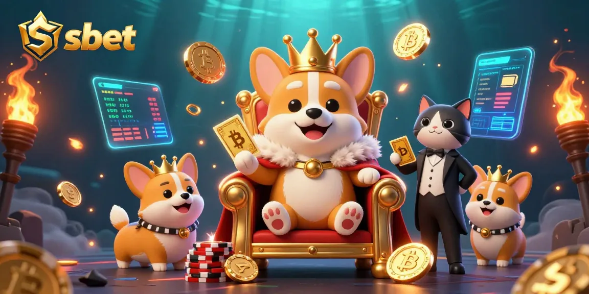 Experience the thrill of gambling with shbet as you see a royal corgi king presiding over a vibrant casino scene.