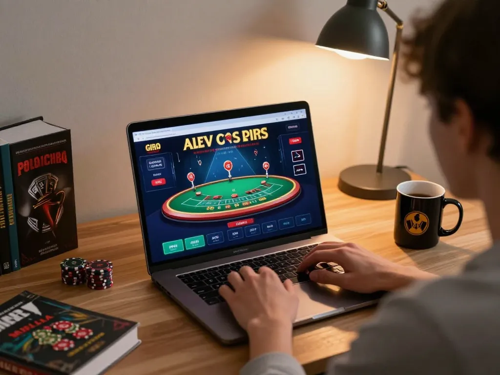 Alev casino giris experience with a person focused on online blackjack on laptop, showcasing responsible gaming