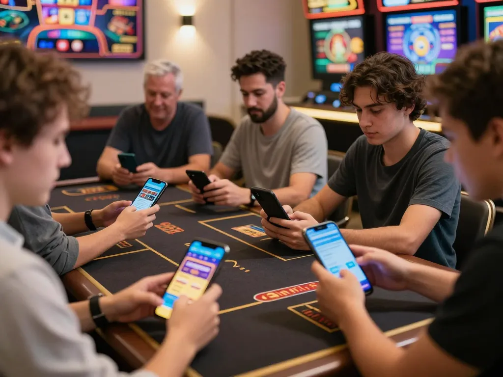 Players enjoying diverse non gamstop casino games on mobile devices in a lively home setting