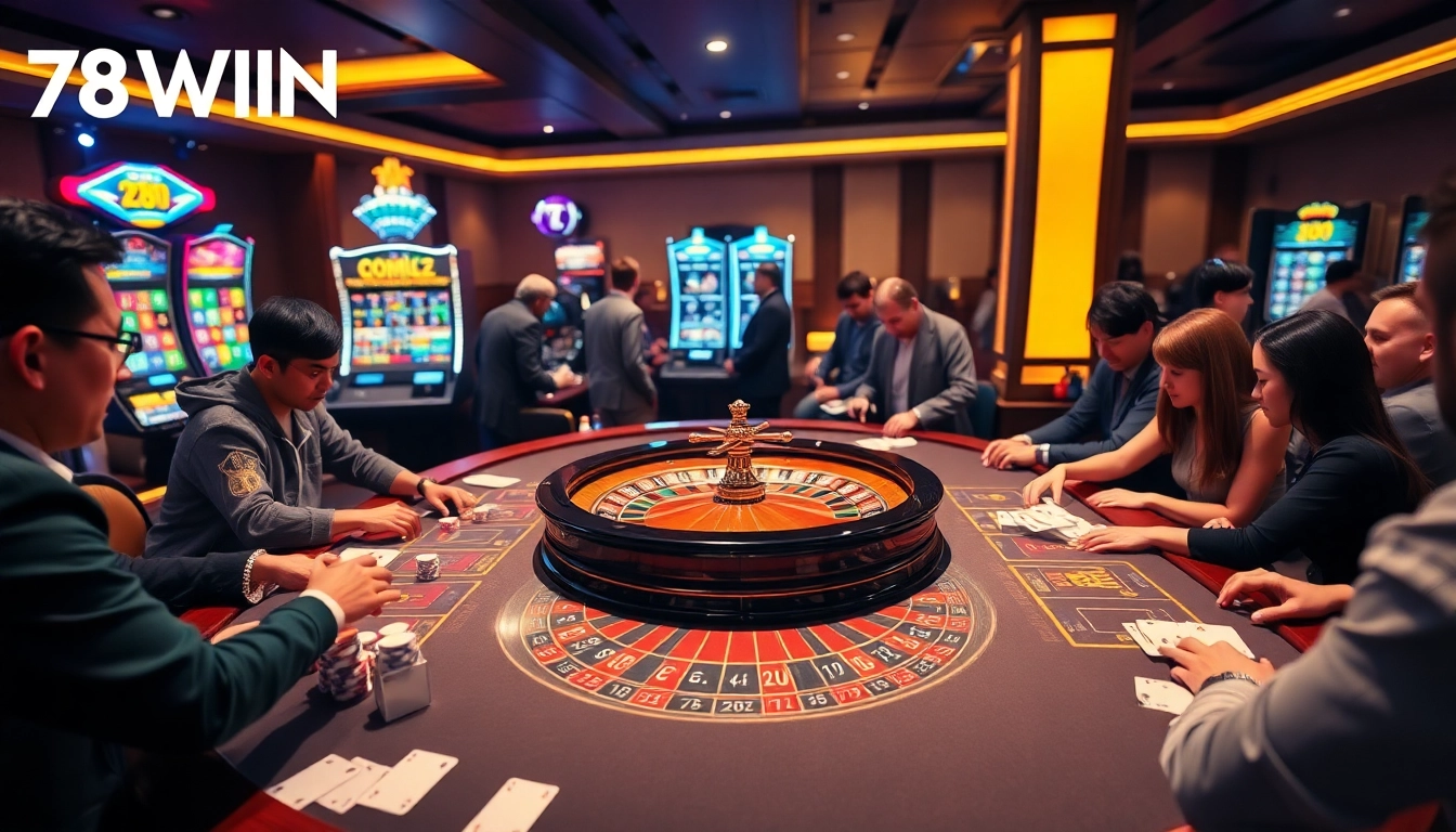 Engage with thrilling roulette action at 78WIN casino, featuring vibrant games and excited players.