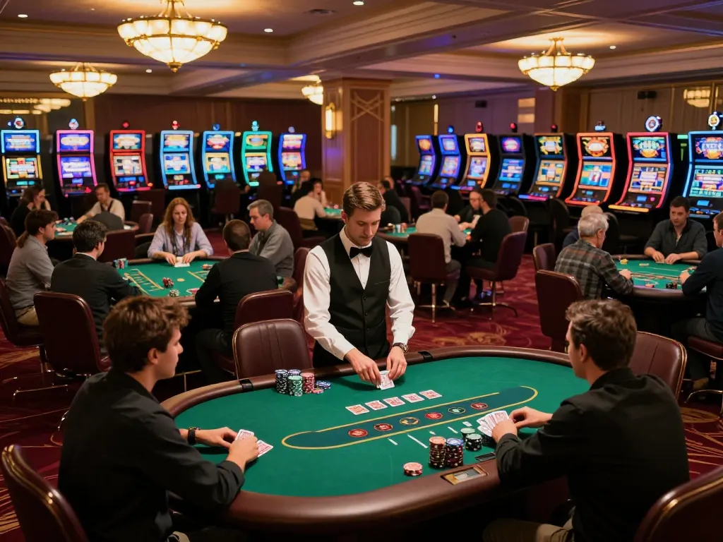 Players engaging in a high-stakes poker game at 888NEW's luxurious casino.