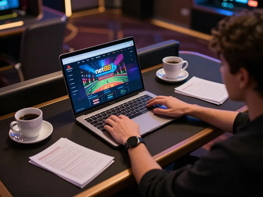 Engaging with net88 online casino platform on a laptop showcasing dynamic gaming experience