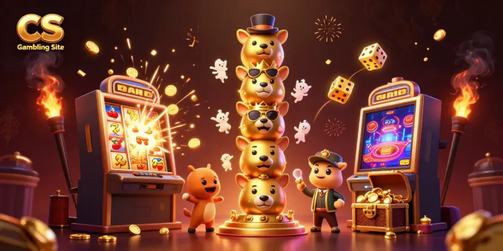 Experience the excitement of a CS Gambling Site with dynamic slot machines, animated characters, and jackpot thrills.