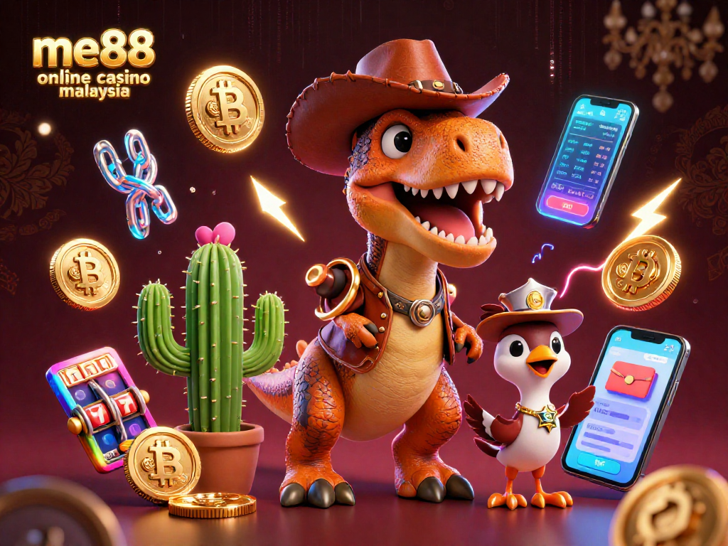 Engage with me88 online casino Malaysia featuring dynamic 3D characters and casino elements.