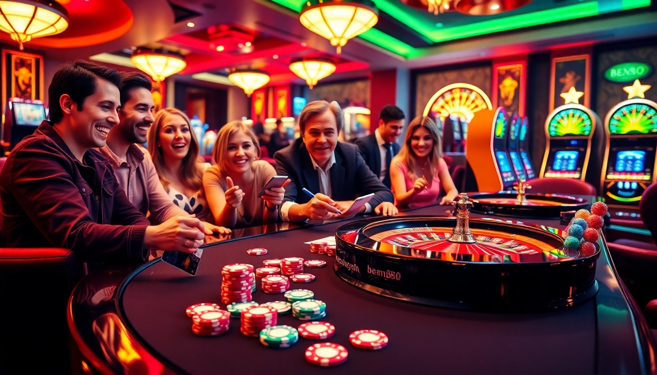 Experience vibrant casino excitement with bem88's tables, chips, and players.