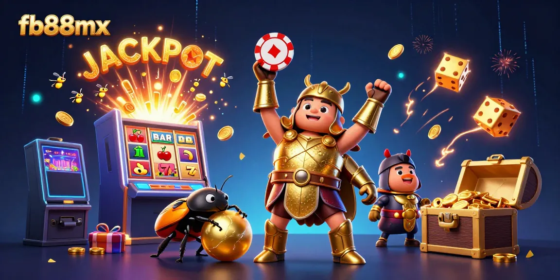 Experience the excitement of fb88mx with a vivid jackpot scene featuring vibrant 3D characters and casino elements.