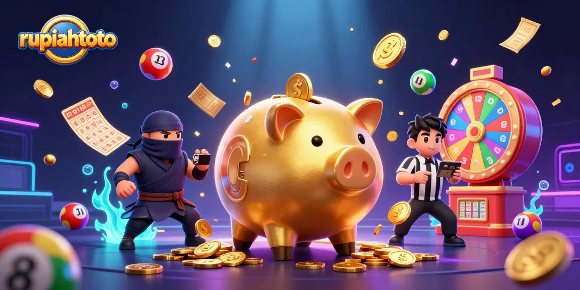 Menggigit kemenangan dengan permainan slot premium di rupiahtoto, meriah dengan koin emas dan kartu bingo.