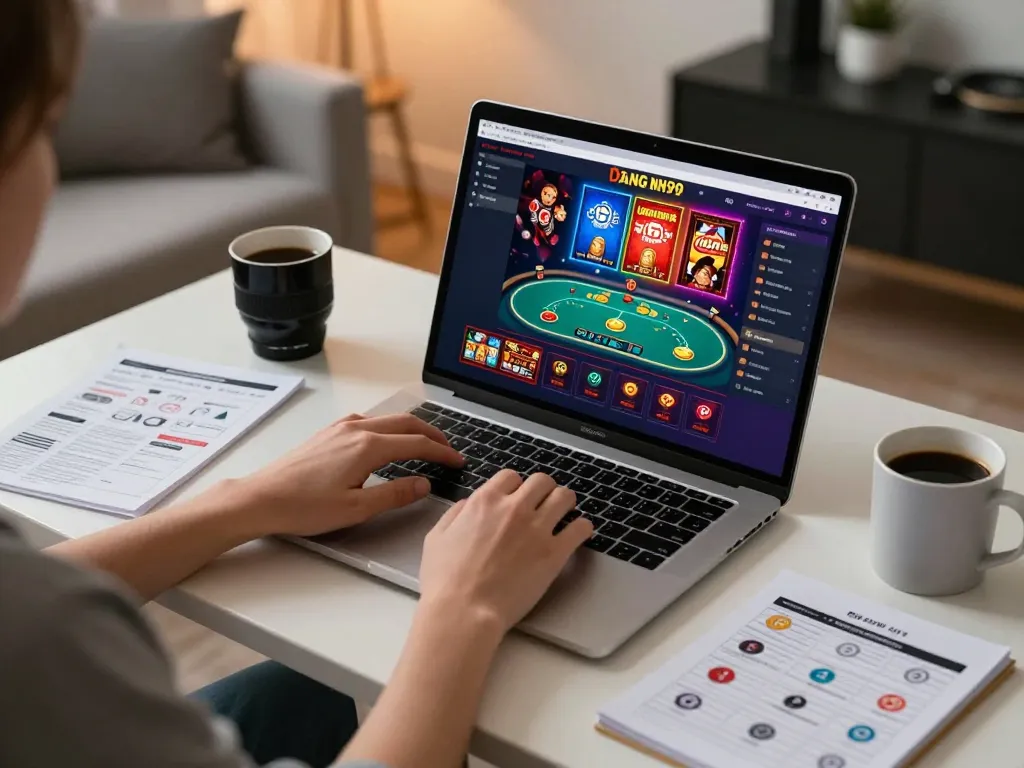 Engaging in MM99 Đăng Nhập at home with online poker games and personal strategy notes visible