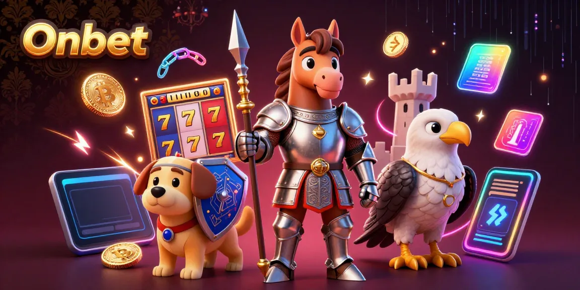 Engage in thrilling gaming opportunities with Onbet's medieval-themed illustration showcasing a knight, squire, and falcon.