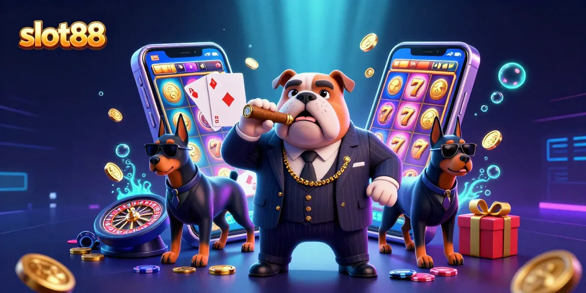 Visualisasi slot88 yang memukau dengan karakter kasino dan elemen permainan yang dinamis.