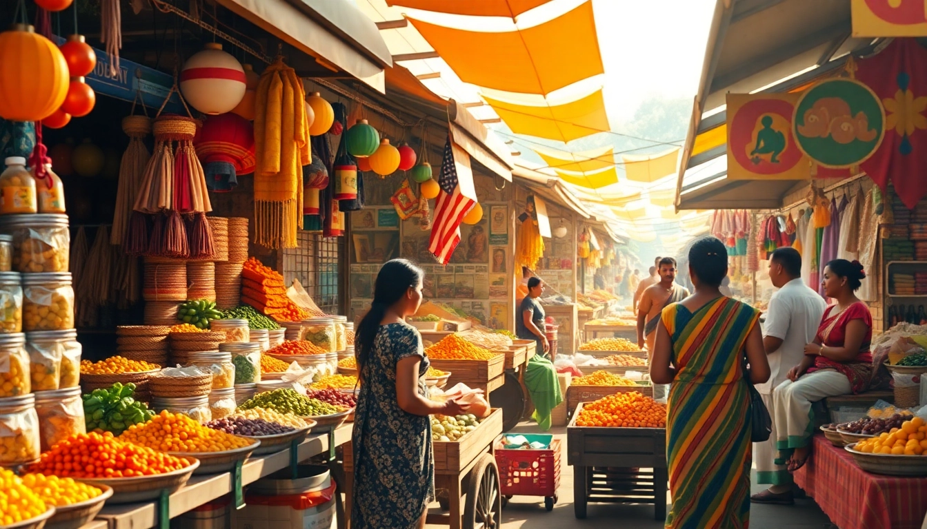 Lively Sri Lankan marketplace featuring vibrant stalls and community interactions, reflecting the essence of Lanka Ad.