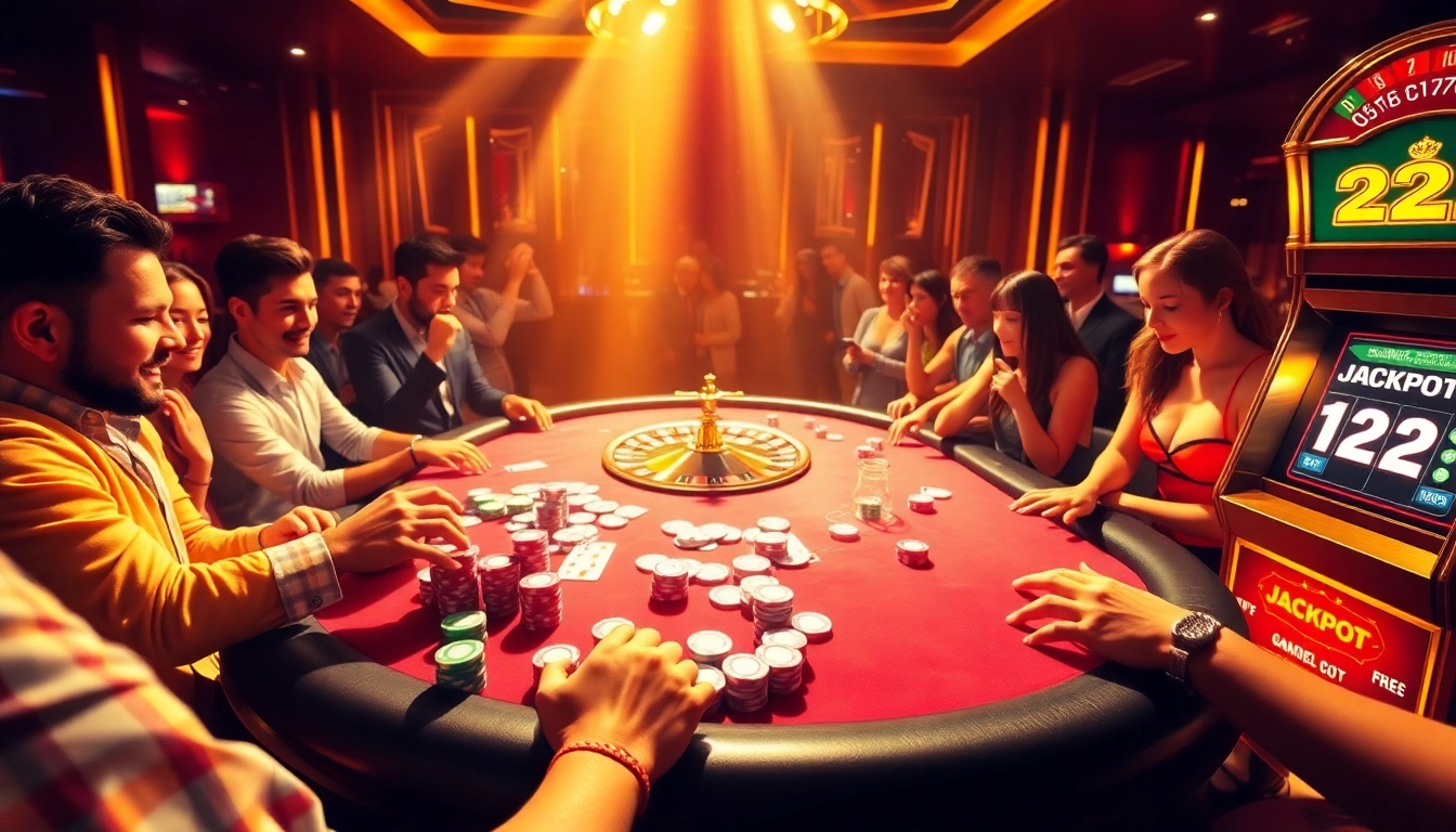 Players engaging in thrilling gaming action at the 22JL Casino table with vibrant chips.
