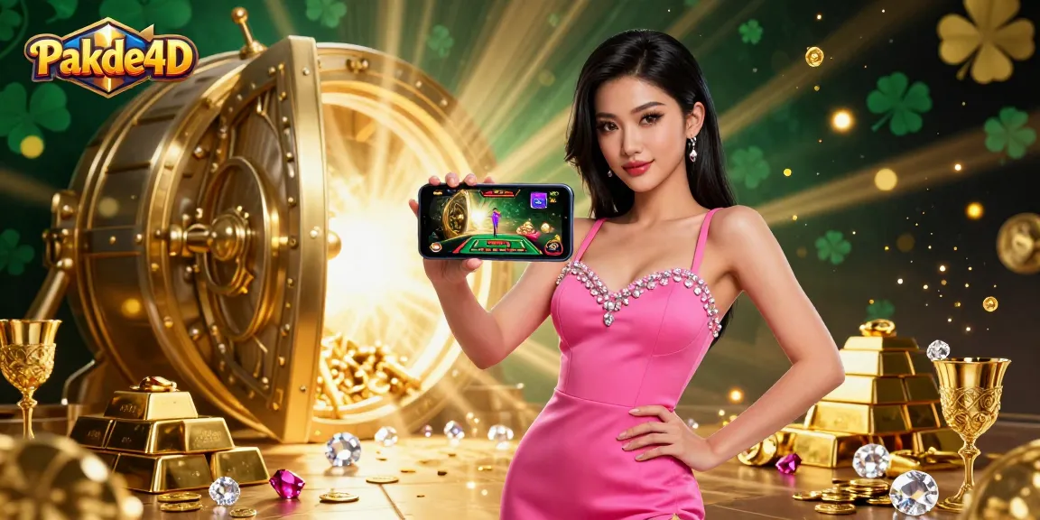 Play engaging live dealer games on Pakde4D with vibrant casino elements and glowing treasures.