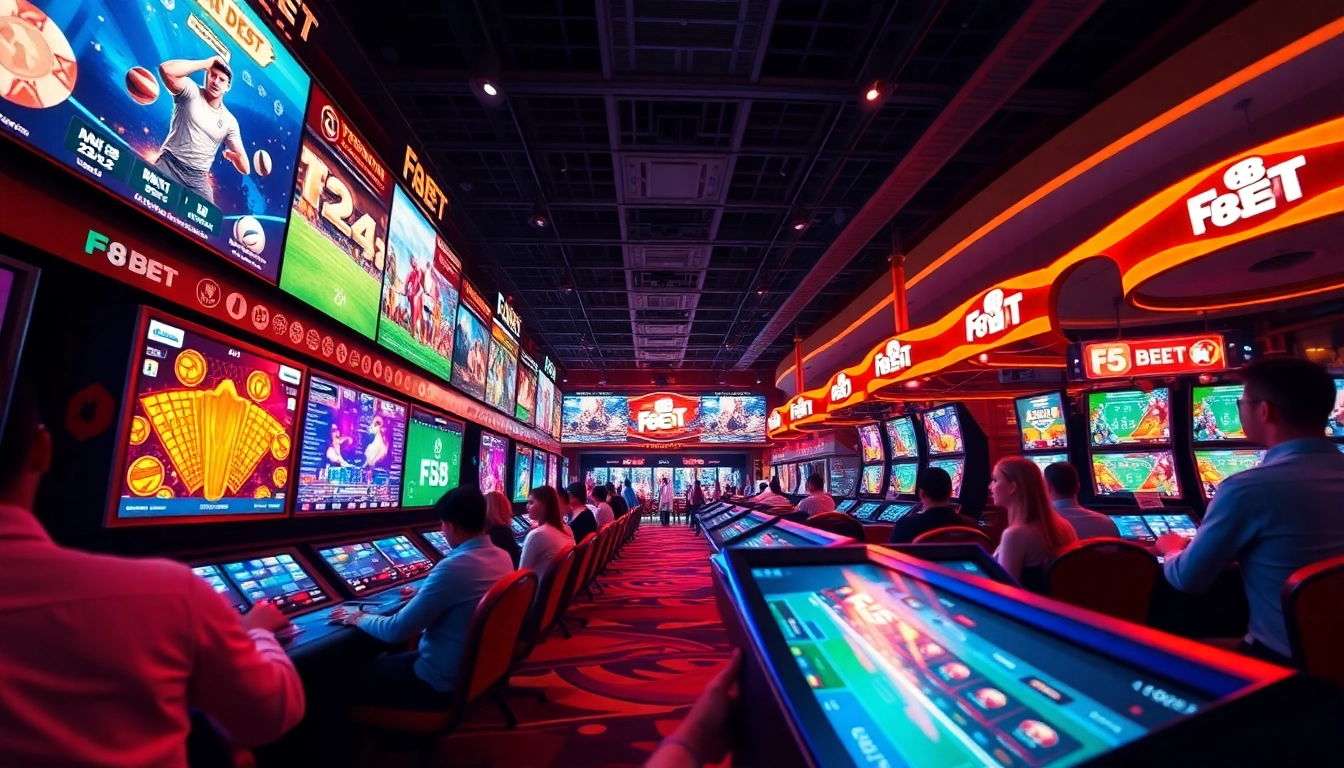 Exciting casino atmosphere showcasing F8 BET gaming experience with vibrant lighting and modern devices.