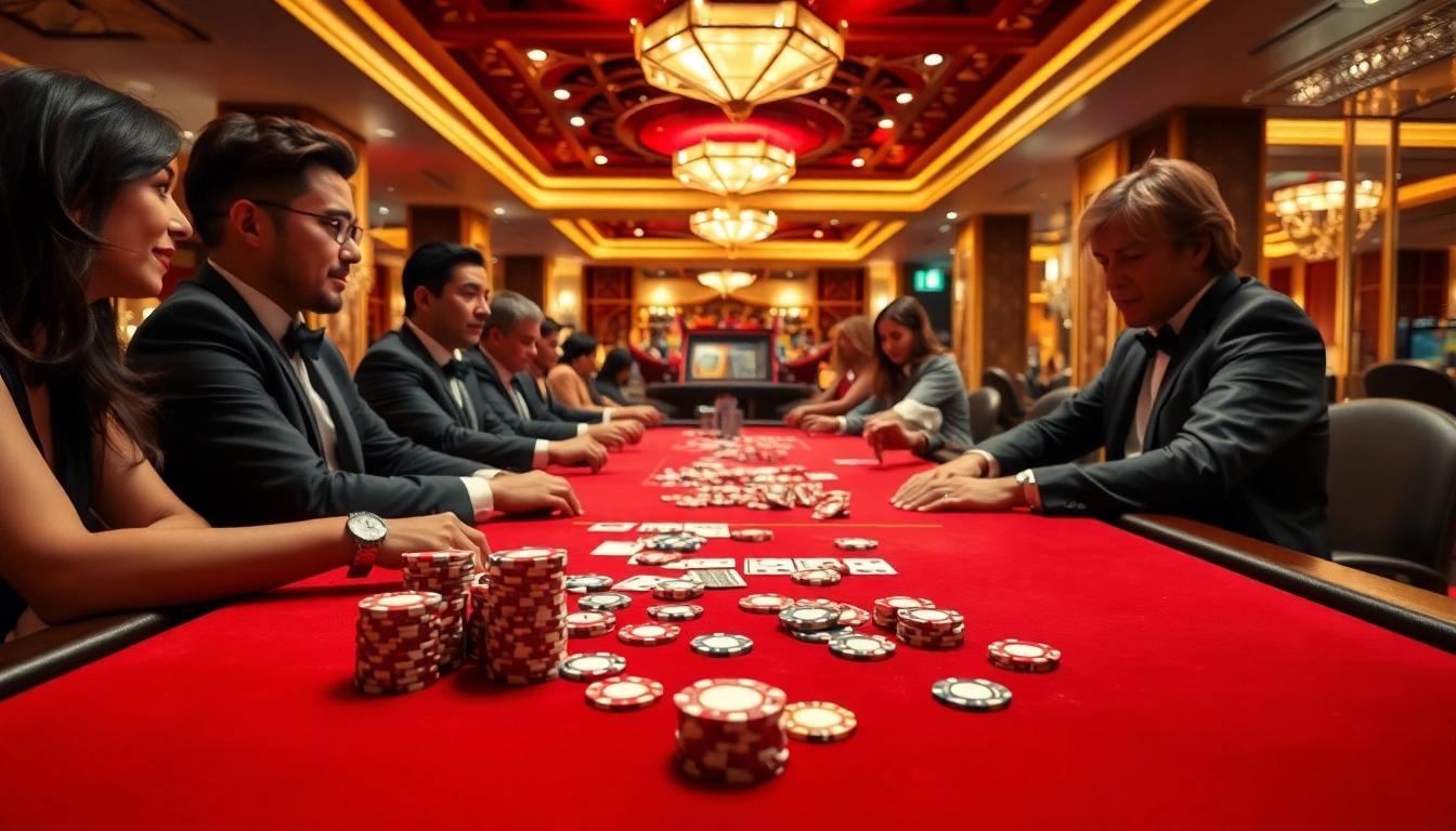 Experience the excitement of online casino singapore with vibrant gaming tables and engaged players.