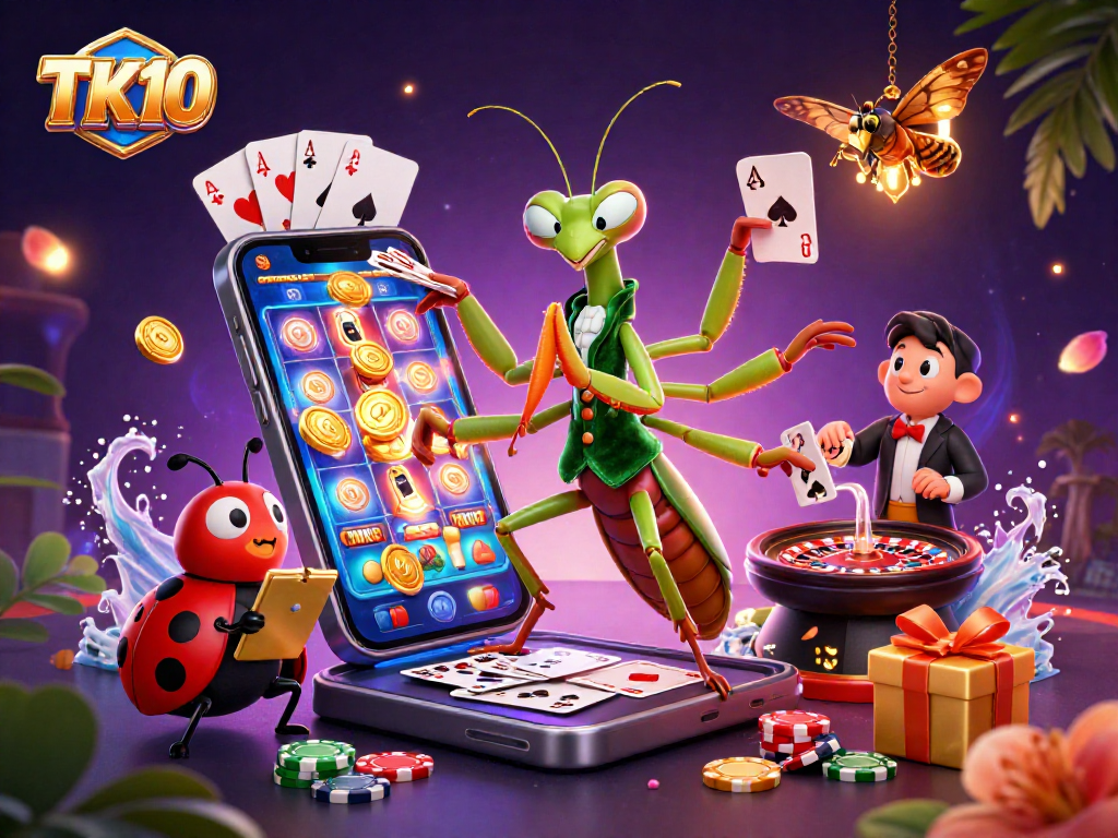 Experience thrilling gambling action with TK10 in this vibrant casino illustration.