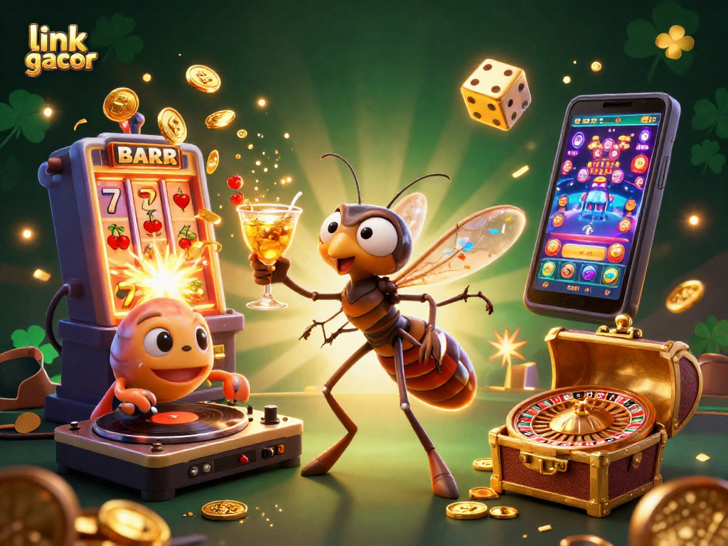 Experience the excitement of link gacor with a vibrant 3D casino scene full of action and characters.