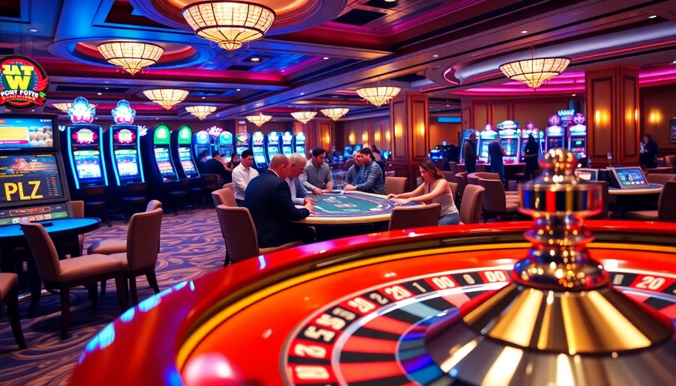 Players enjoying poker at 33WIN68 casino with vibrant slots in the background.