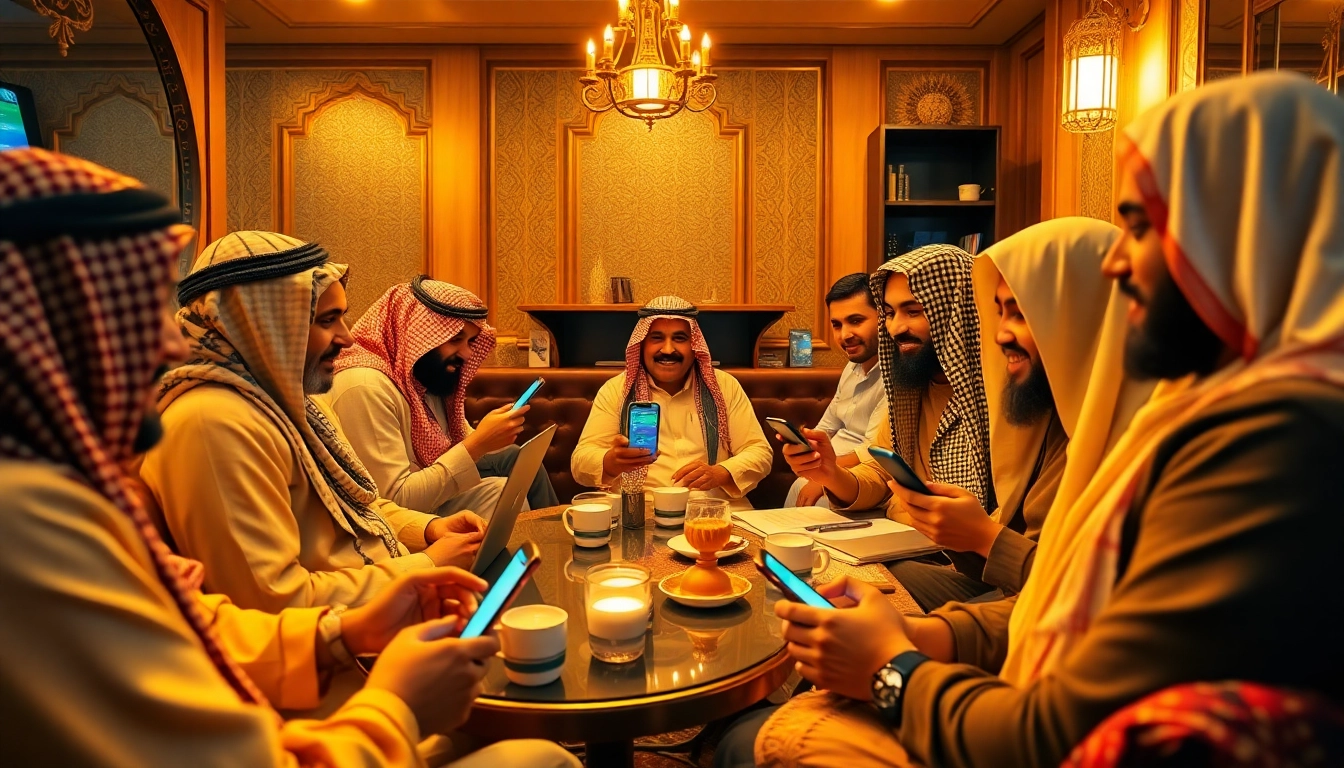 مشهد غرفة محادثة حيوي يعرض شات الرياض بمستخدمين متنوعين يشاركون بسعادة في المحادثات.