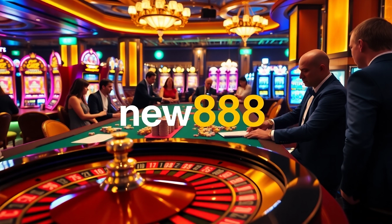 Experience thrilling gameplay at new888's luxurious casino with elegant tables and vibrant gaming action.