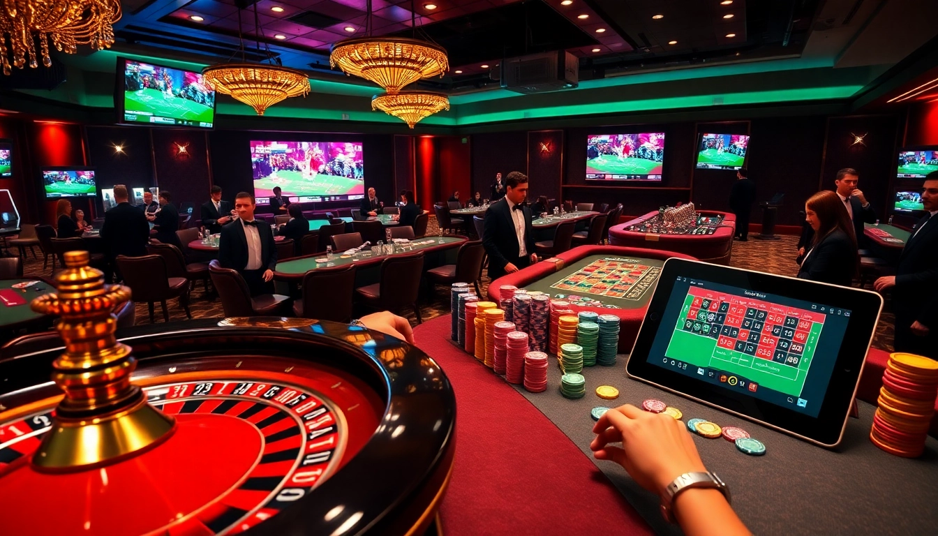 Gamble with excitement at MK8, showcasing a vibrant casino scene with roulette, betting tables, and high-stakes action.
