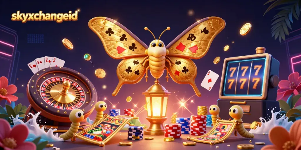 Experience exciting betting with a golden atlas moth and casino elements on skyxchangeid.