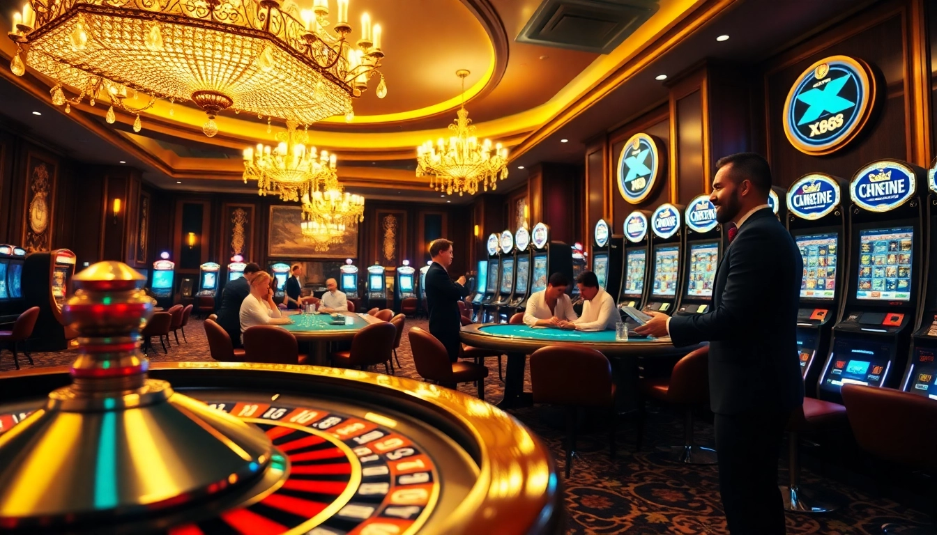 Players enjoying a thrilling game at XX88's luxurious casino floor.
