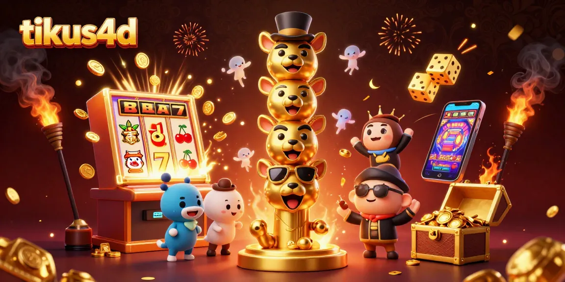 Tikus4D showcases thrilling slot machine action with energetic casino symbols and a golden totem pole.