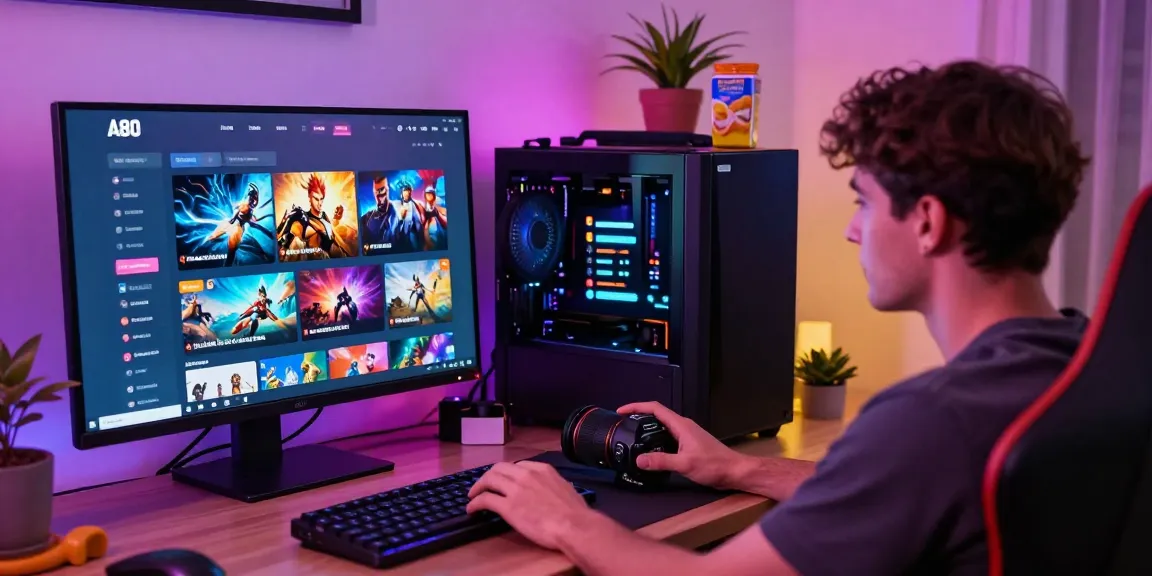 Engaged user exploring A80 online gaming platform with modern setup
