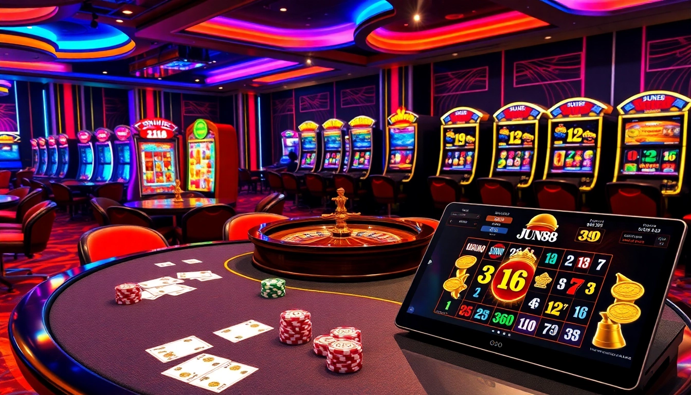 Engaging scene from the trang chủ Jun88 casino showcasing vibrant games and betting excitement.