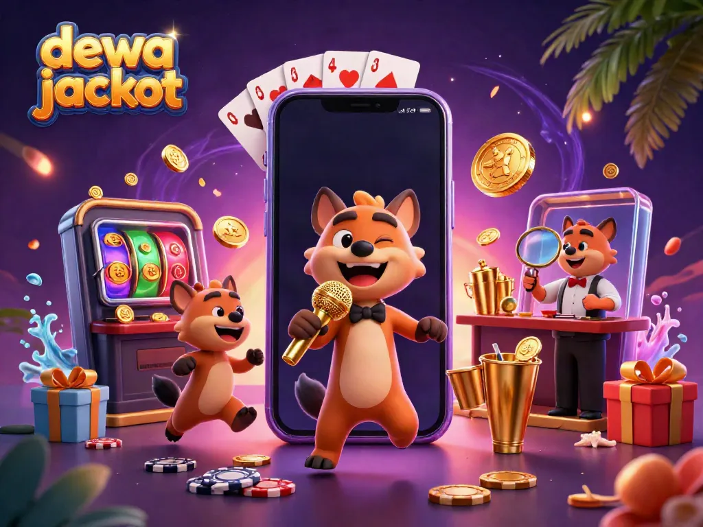 Permainan slot dewa jackpot di kasino dengan karakter hyena menghibur dan membawa suasana ceria.