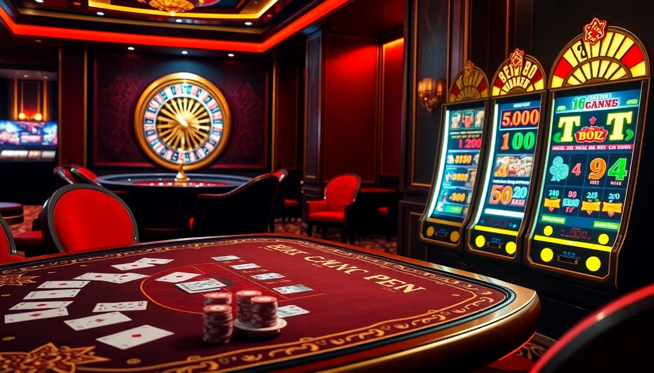 Experience the excitement of Nhà Cái 68VIP Có Uy Tín with a luxurious online gambling scene featuring vibrant tables and thrilling slot games.