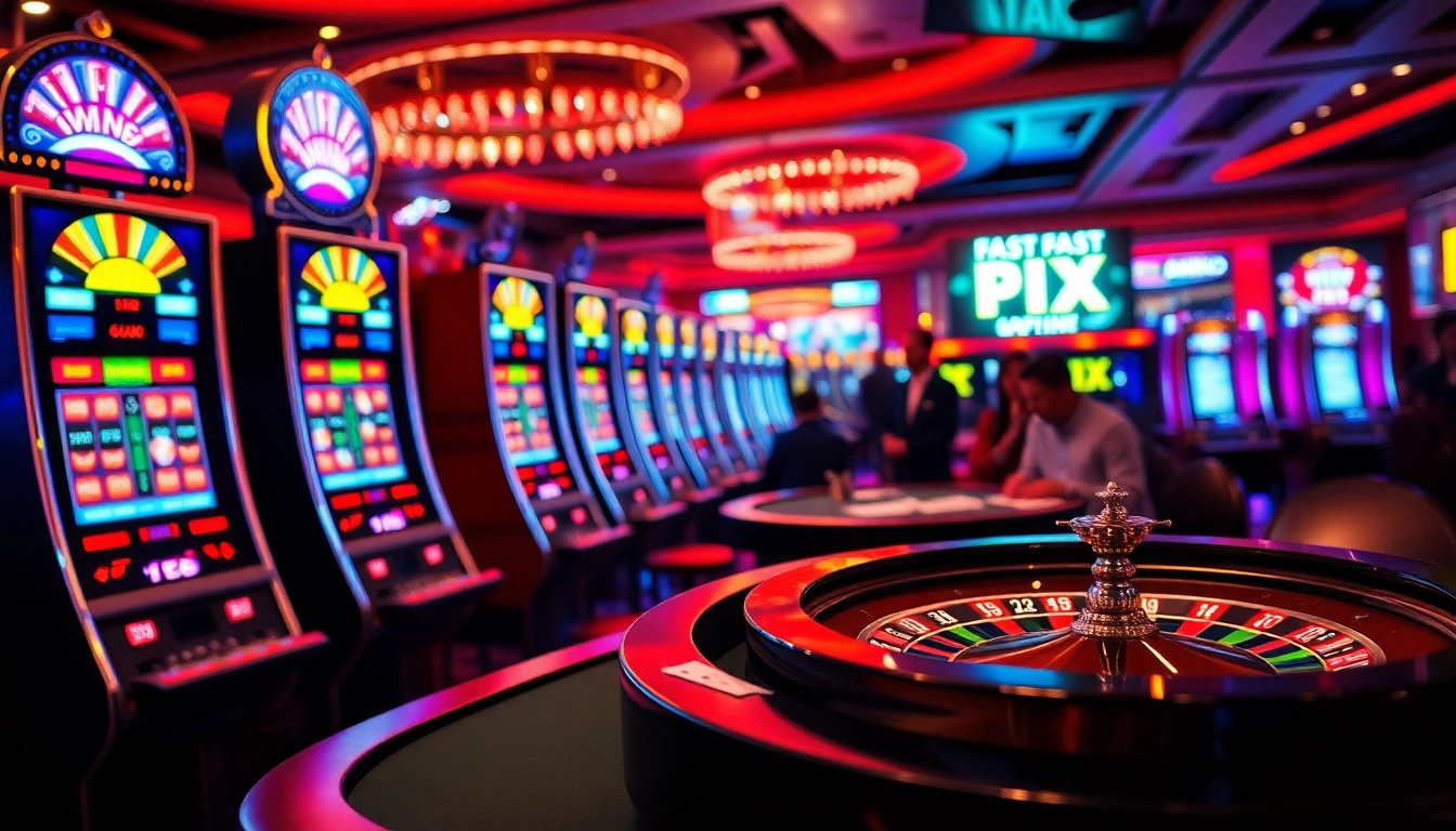Action-packed gaming at cassino pix with vibrant slots and roulette table.