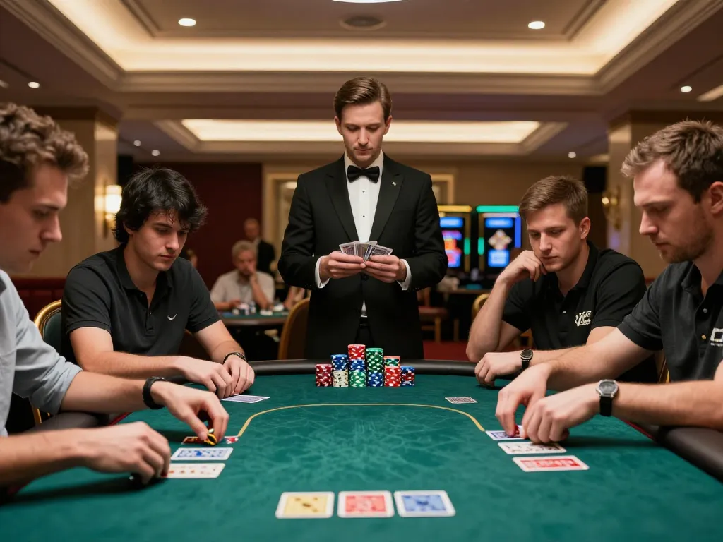 Players strategizing their next move in a poker game at 888VI BET luxury casino.