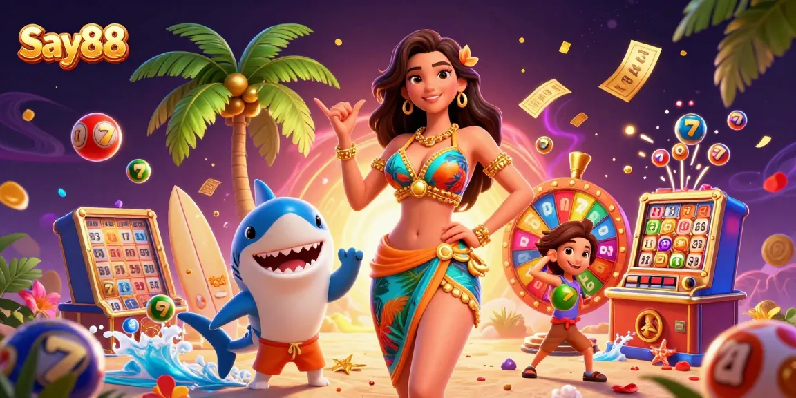 Experience Say88's vibrant gaming world with dynamic visuals showcasing slots, jackpots, and colorful elements.