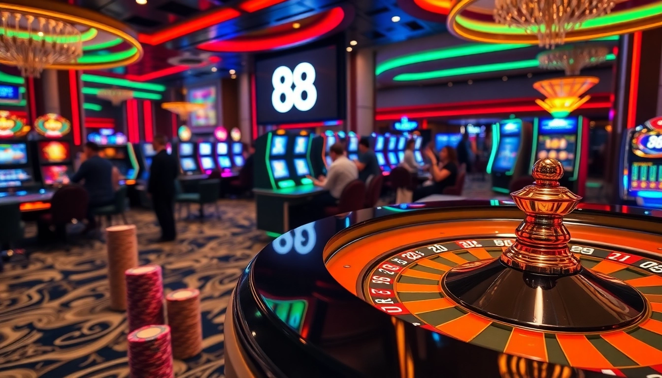New 88 players enjoying strategic roulette betting at a luxurious casino atmosphere.