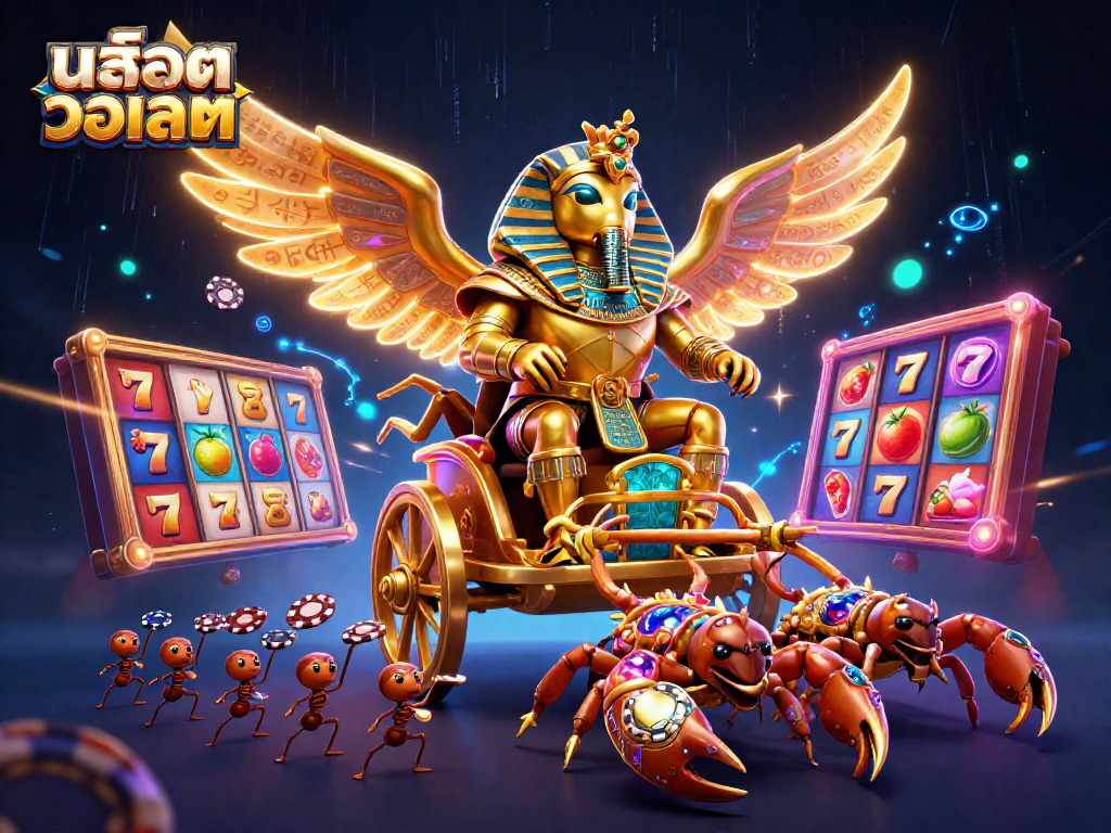 Play engaging slot games with สล็อตวอเลท through a dynamic and colorful 3D casino illustration.