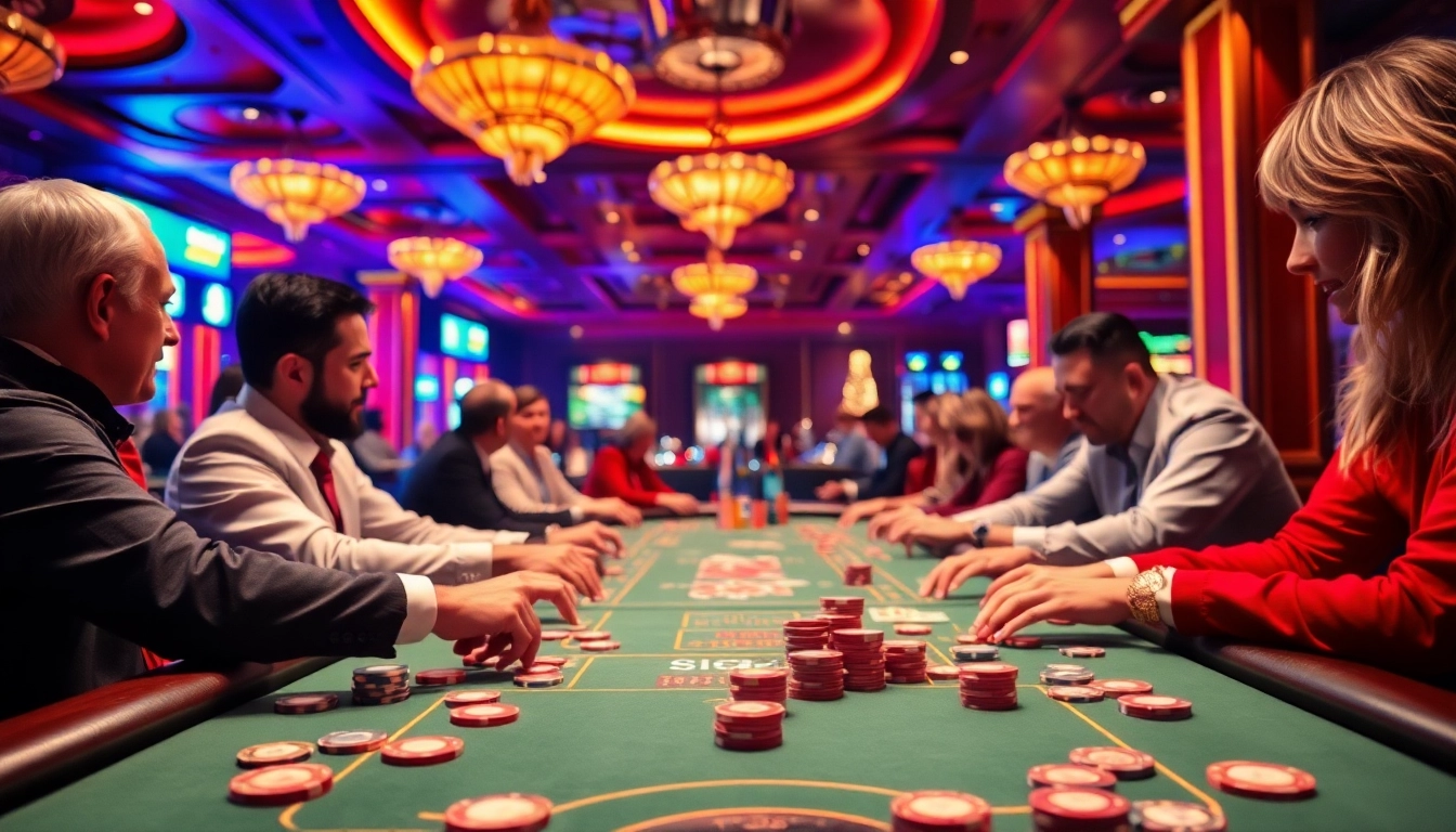 Experience the thrill of Casino gaming with a vibrant table filled with chips and cards.
