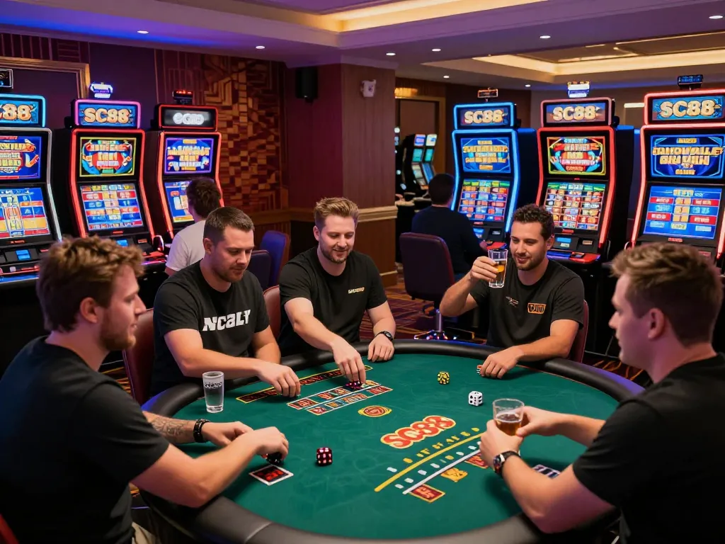 Engaging players experiencing the excitement of SC88 com's online casino games in a vibrant atmosphere.