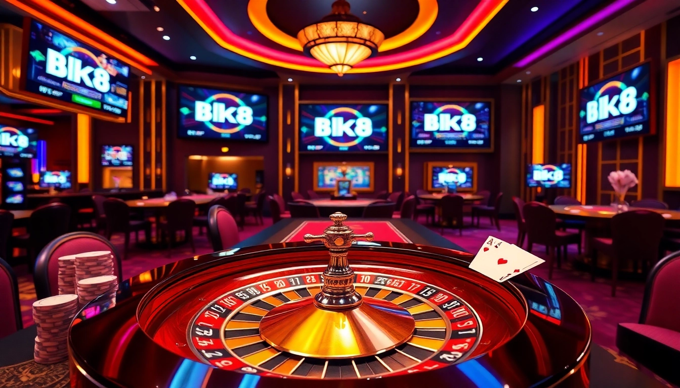 Experience the thrilling BK8Thai casino environment with vibrant games and luxurious decor.