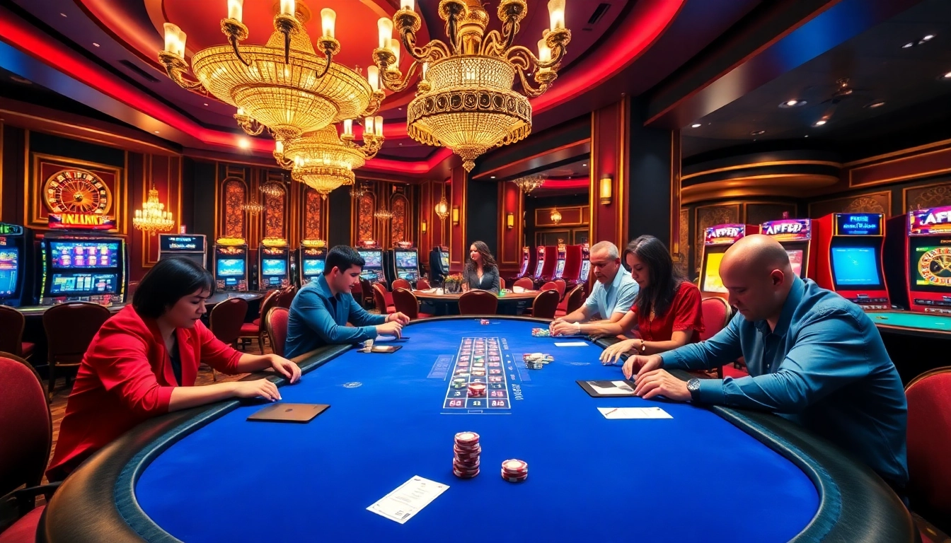 Experience the excitement at MM88 casino with players betting at a vibrant poker table.