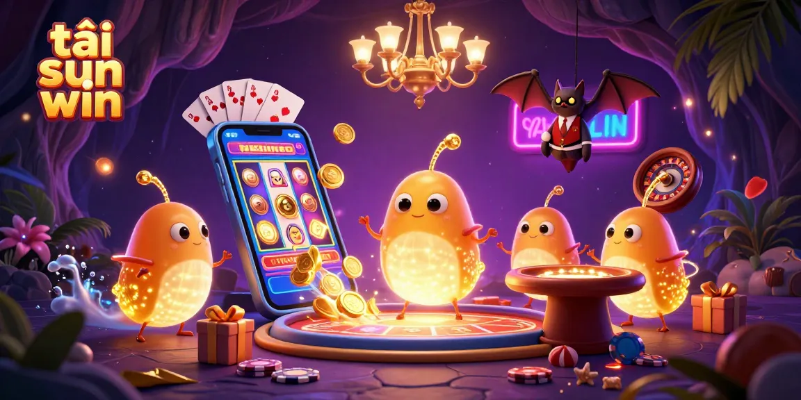 Play and win with tải sun win, featuring vibrant 3D glowworms illuminating an exciting casino scene.