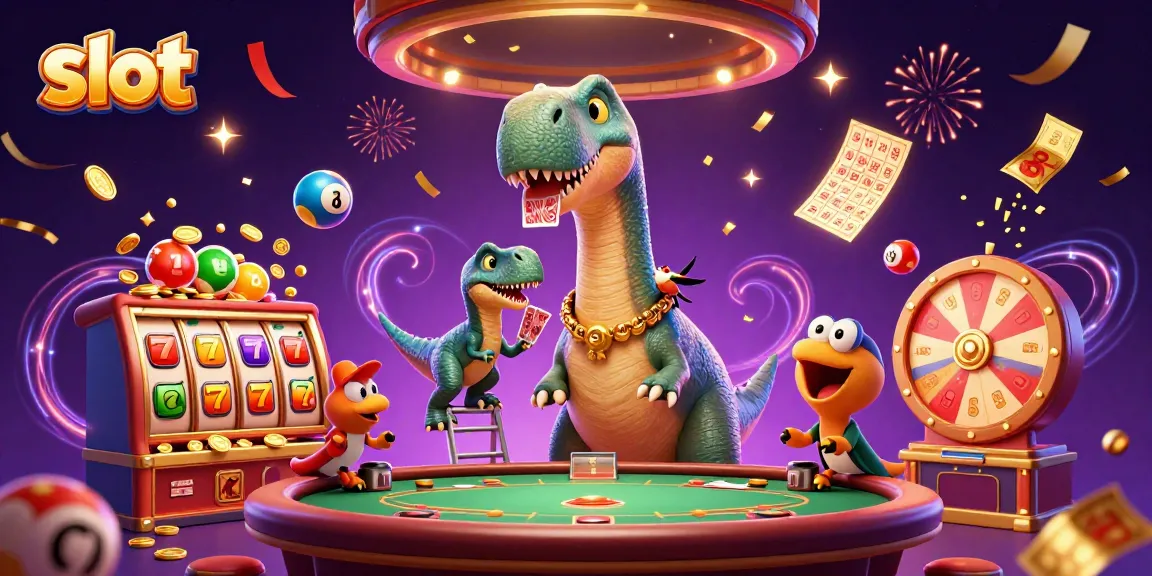 Experience thrilling slot gameplay with this vibrant 3D illustration showcasing casino excitement