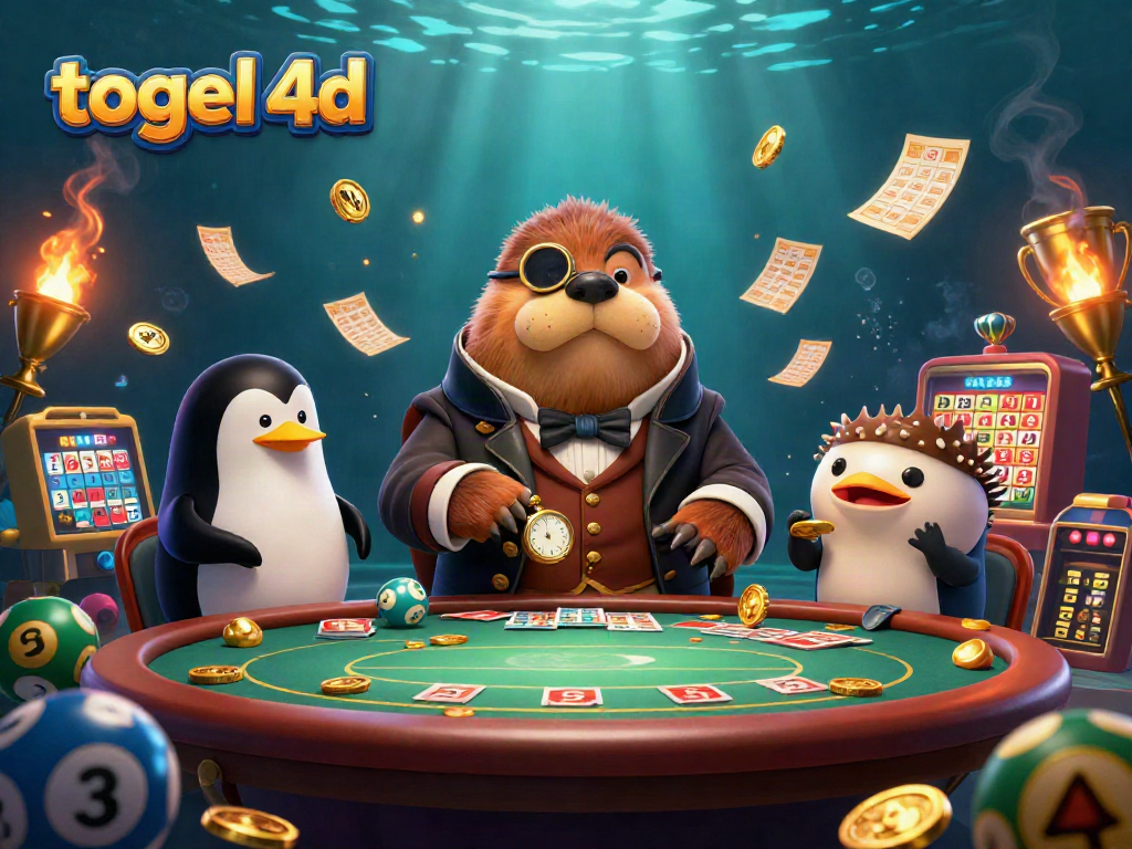 Engage with togel 4d as a walrus plays in an underwater lottery scene with a penguin dealer.