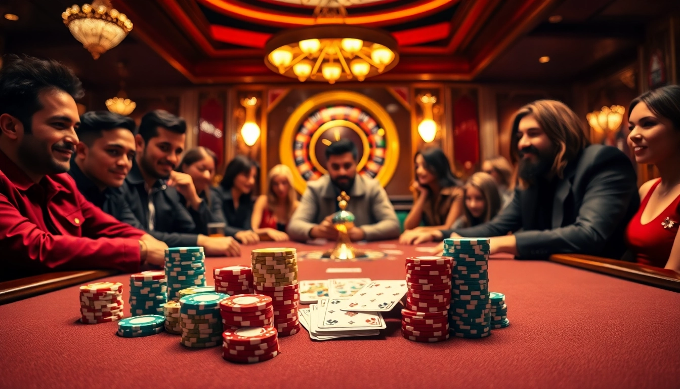 Excited players enjoy a casino table experience inspired by https://kk55.fit/ with poker chips and cards.