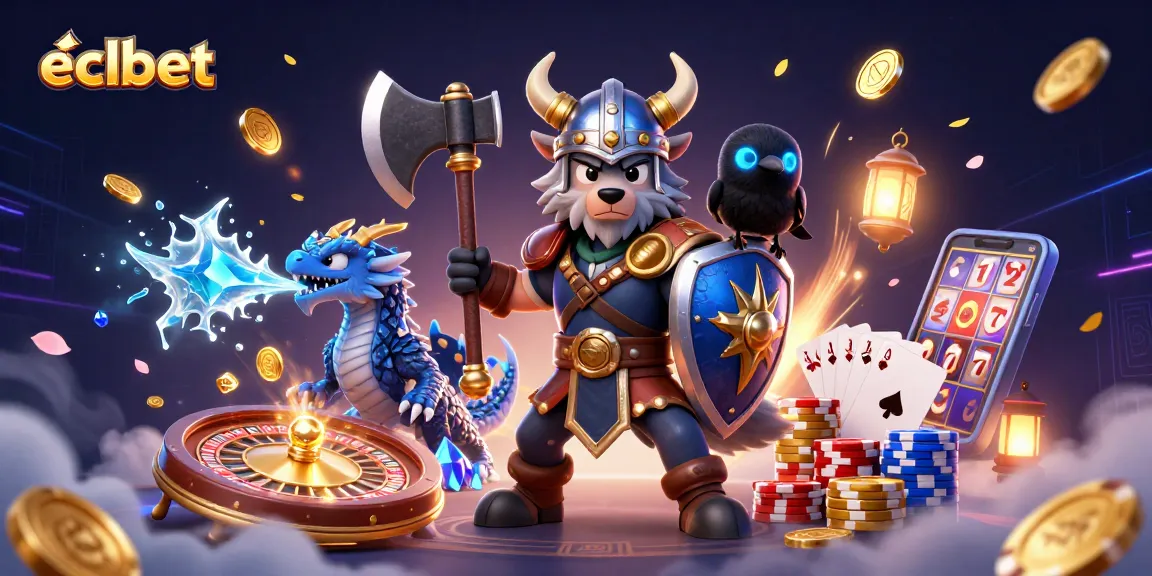 Win big with eclbet at this vibrant online casino illustration featuring thrilling 3D characters and gaming elements.